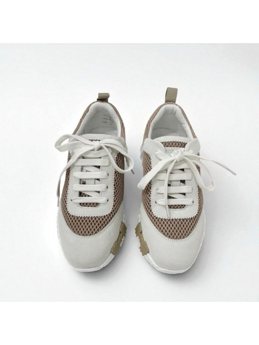 Hermes Bouncing Sneakers Shoes Fabric Suede Beige White - Picture 3 of 11
